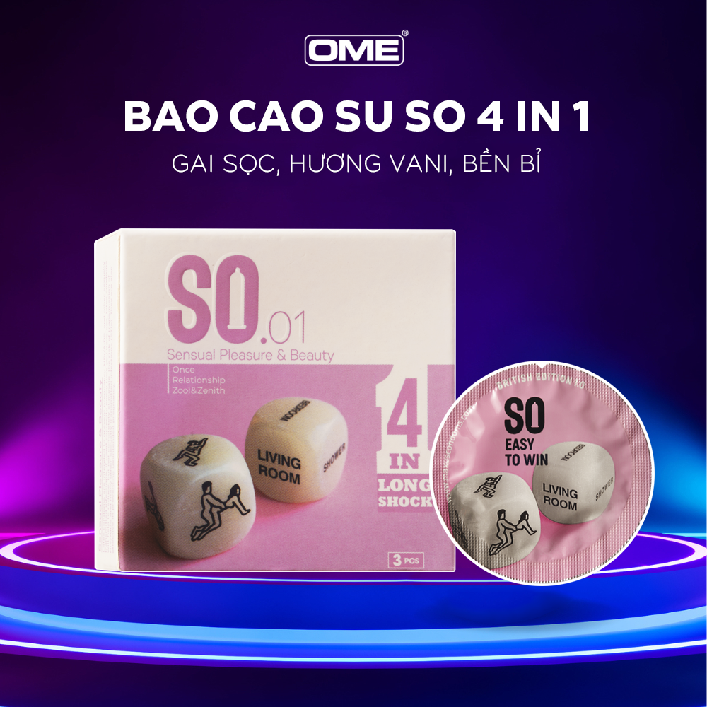 Bao cao su so 4 in 1 gai sọc, kéo dài, hương vani  3 cái/hộp