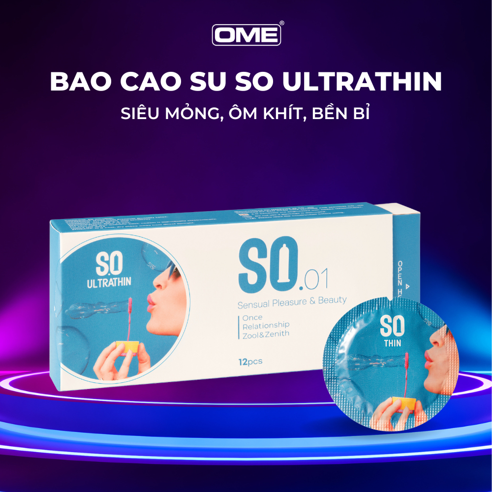 Bao cao su SO ULTRATHIN size 52mm siêu mỏng, hương vani 12 cái/ hộp